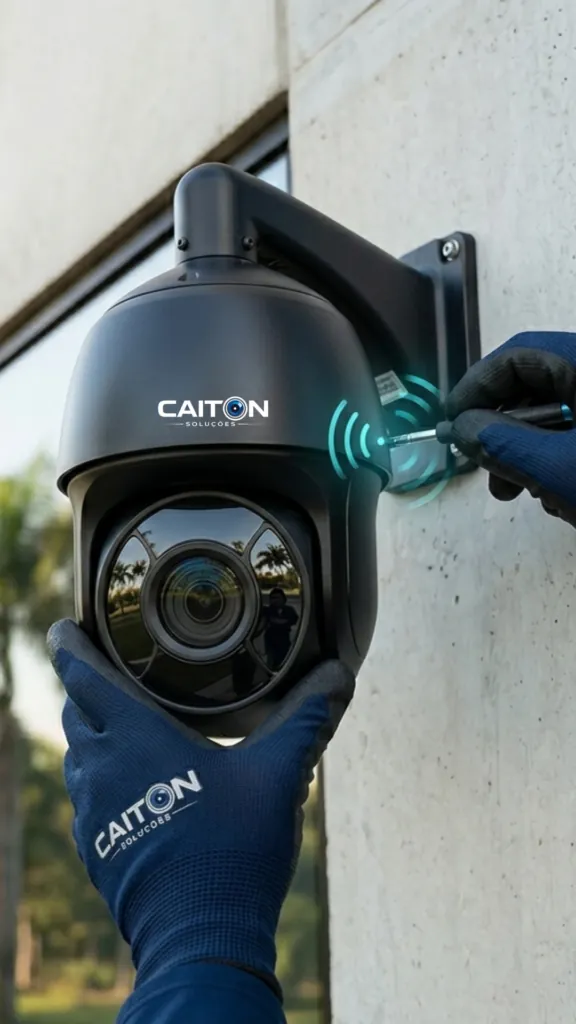 Técnico instalando câmera de segurança